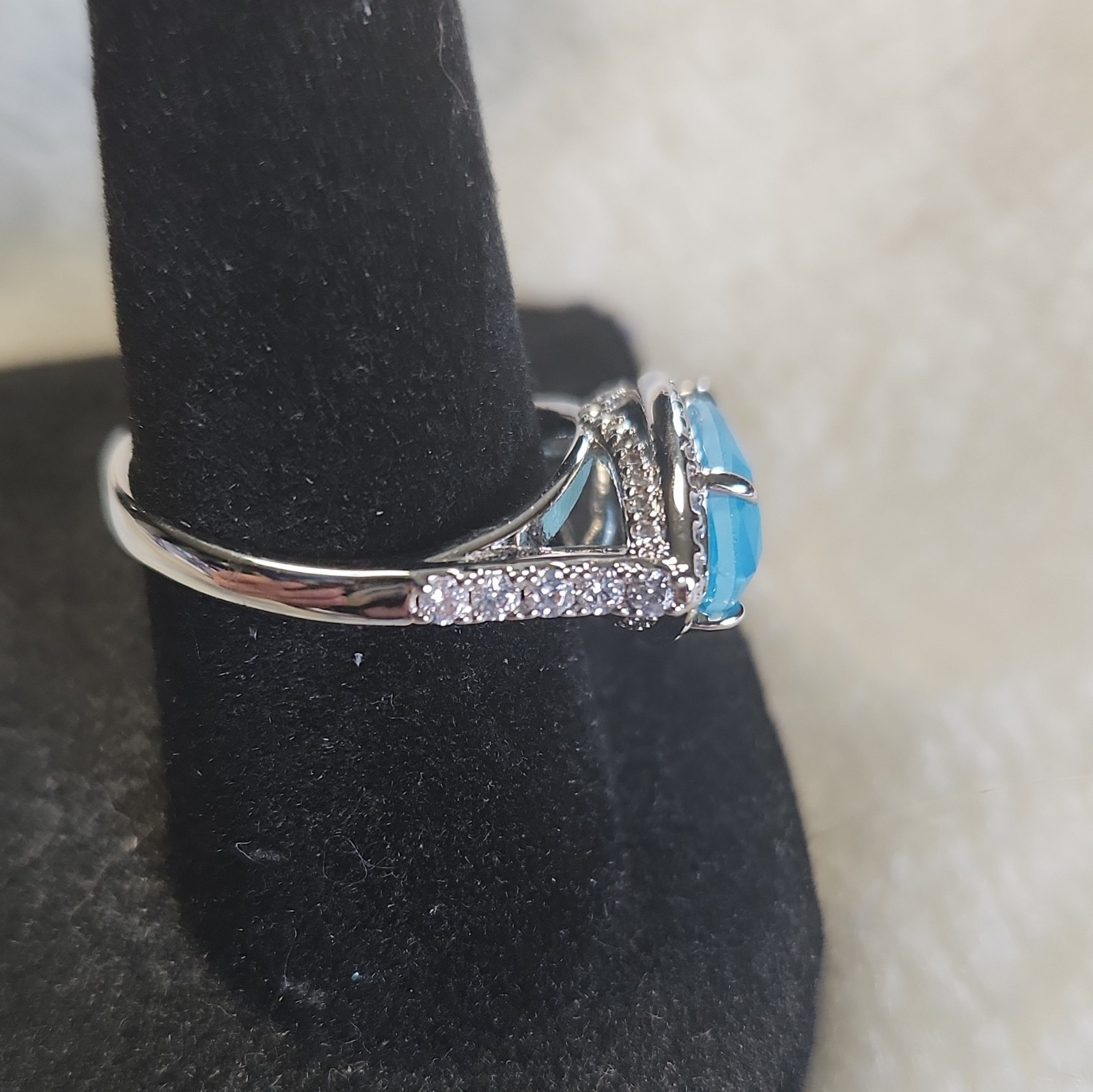 BP “Dazzling Harmony” Lab Aqua Blue Quartz On Rhodium Plated Sz 7 RG66806