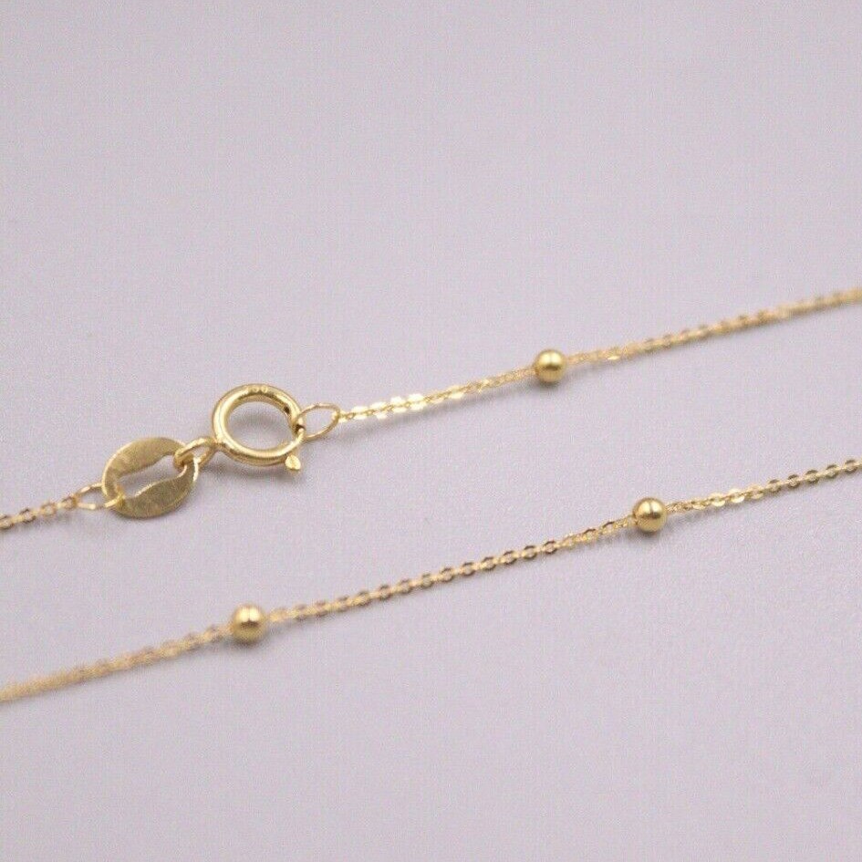 Solid 18K Yellow Gold Pure Au750 Beads Full Star Chain Link Women Necklace 18”