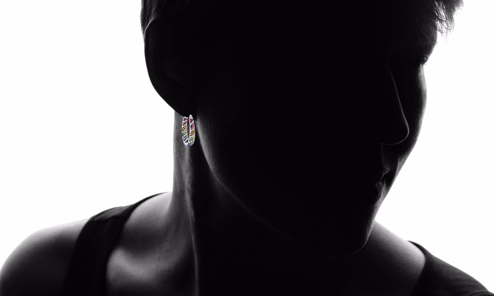 18Kt White Gold Plated Rainbow Austrian Crystal Inside Outside Hoops Earrings