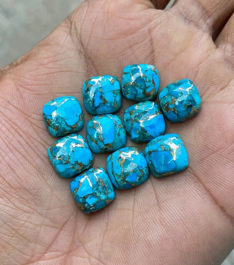 [WHOLESALE] BLUE COPPER TURQUOISE CABOCHON CUSHION SHAPE LOOSE GEMSTONE