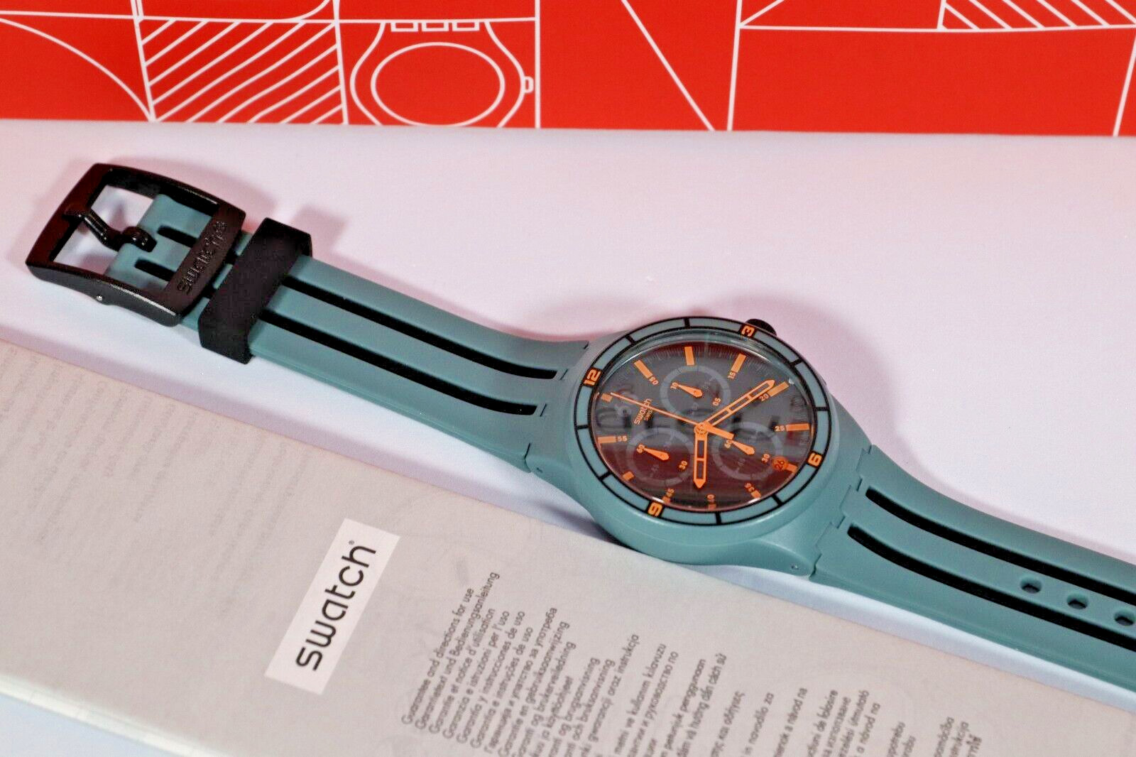 NEW Swiss Swatch XX SPEED SUSG401 Soft Plastic Green Orange Chronograph 42MM