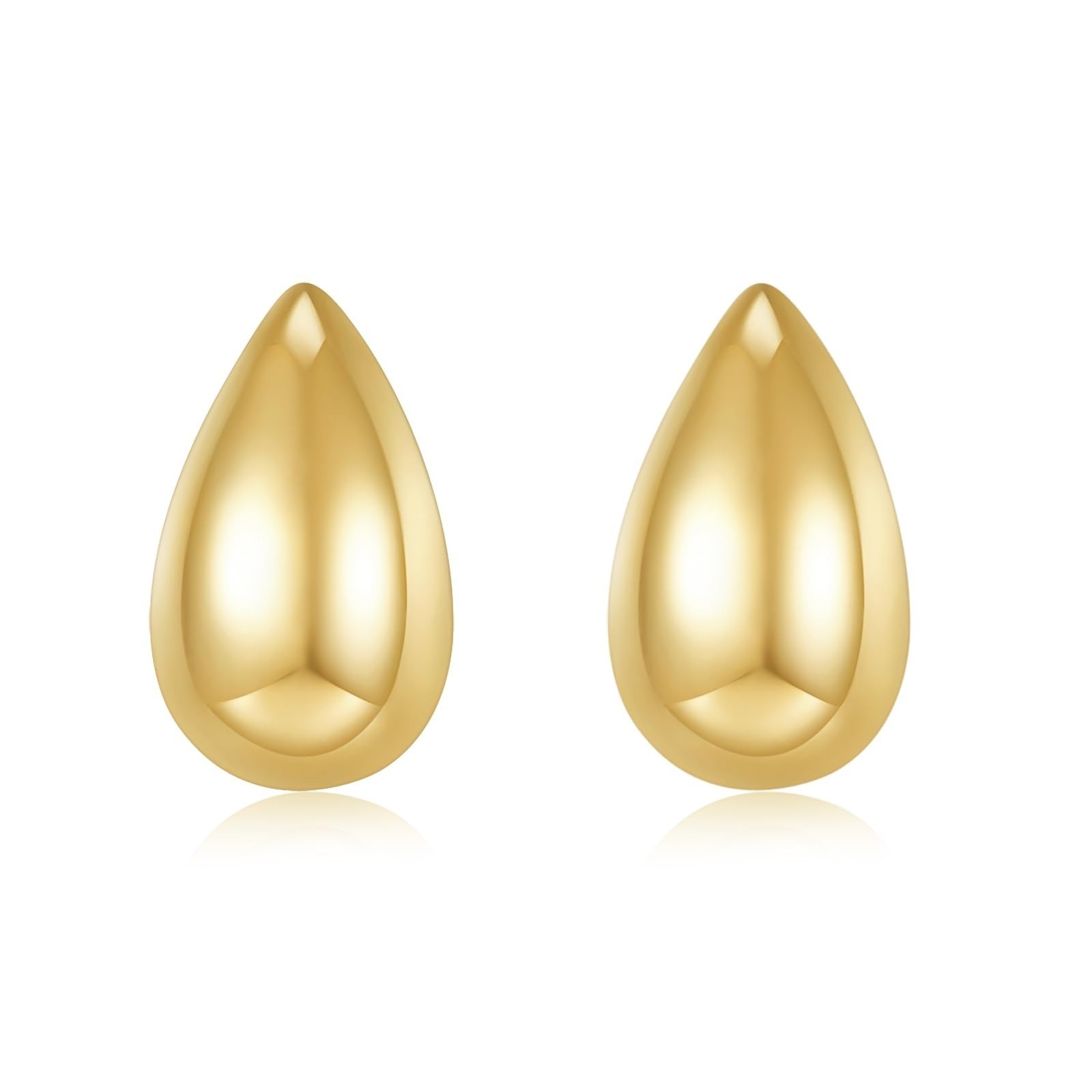 14K Gold Plated Hoop Teardrop Chunky Stud Earrings for Women