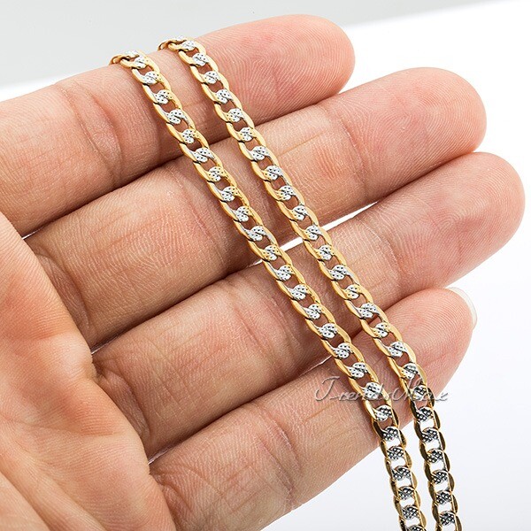 Womens Mens 4mm Diamond-Cut Curb Cuban Link Gold Plated Chain Necklace 8″-36″