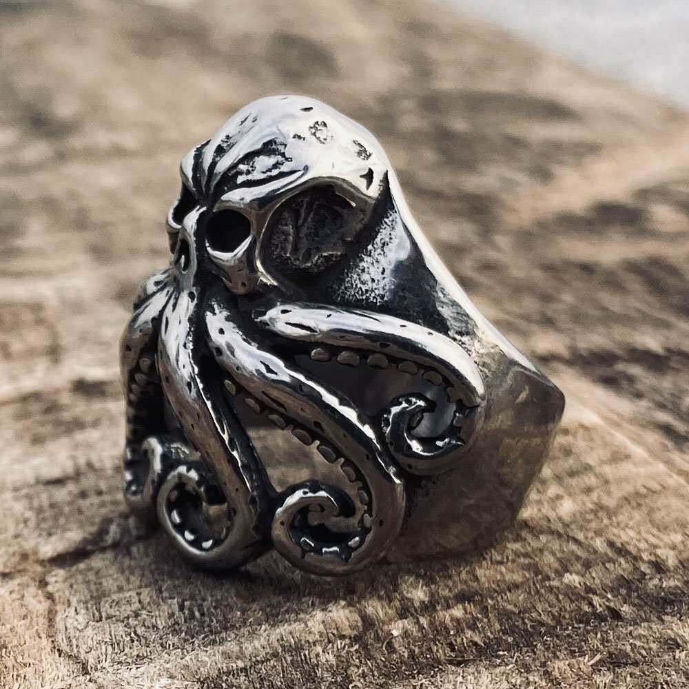 MENDEL Mens Stainless Steel Biker Nautical Octopus Tentacle Ring Men Size 7-15