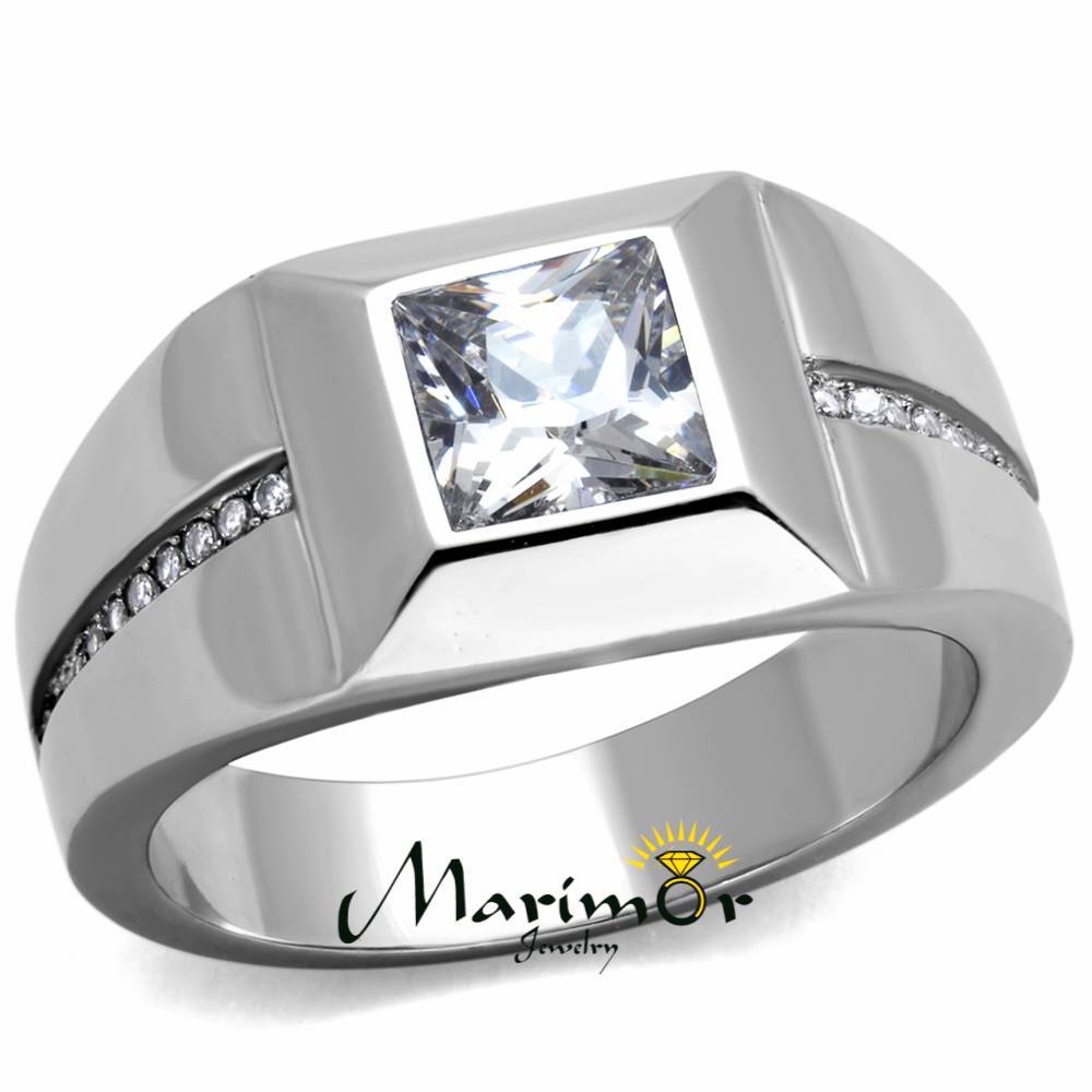 Men’s 1.35 Ct Princess Cut Cubic Zirconia Stainless Steel Ring Size 8-13