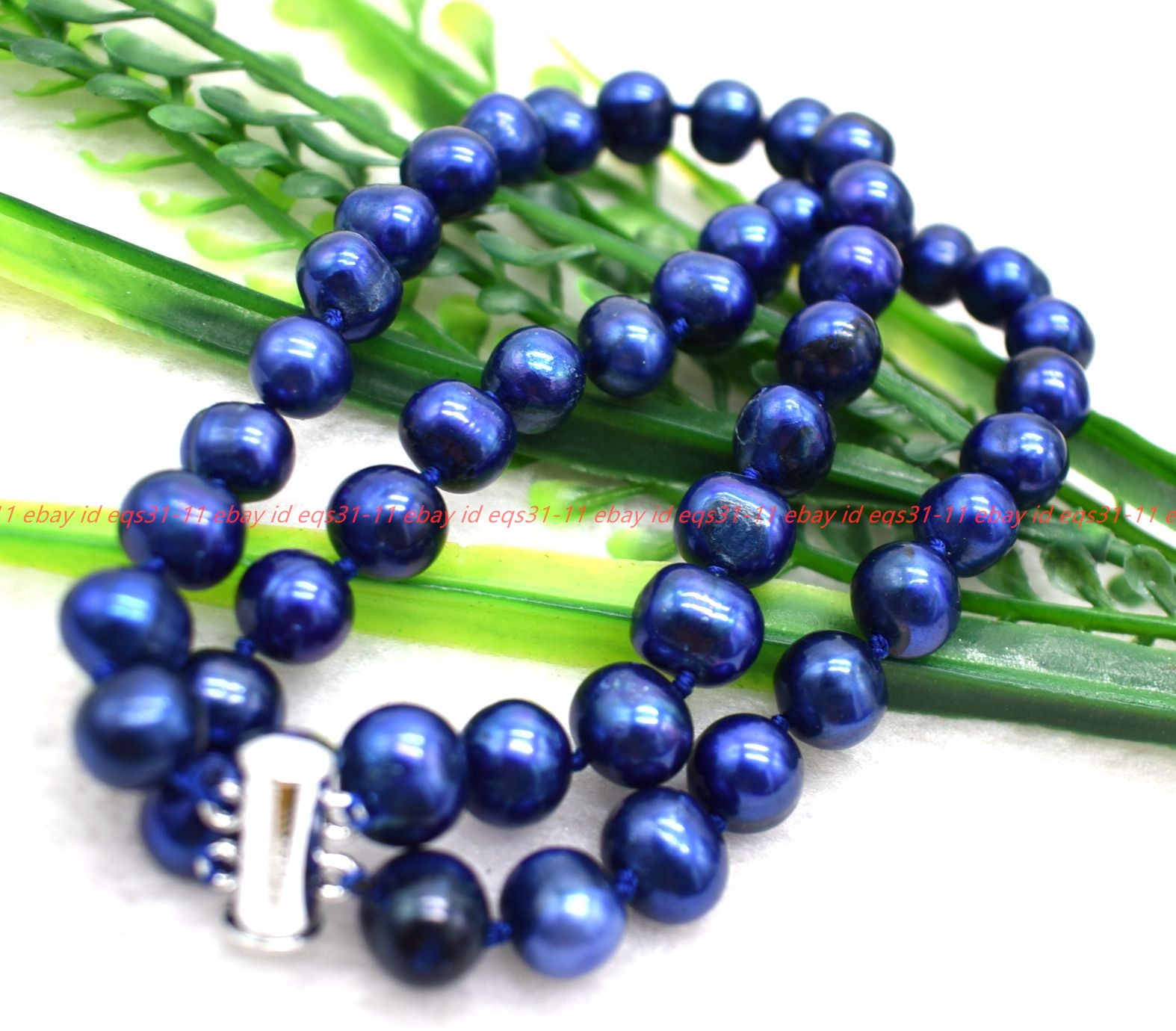 Pretty Natural 2 Rows 9-10mm Oval Blue Freswater Pearl Beads Bracelet 7-9in