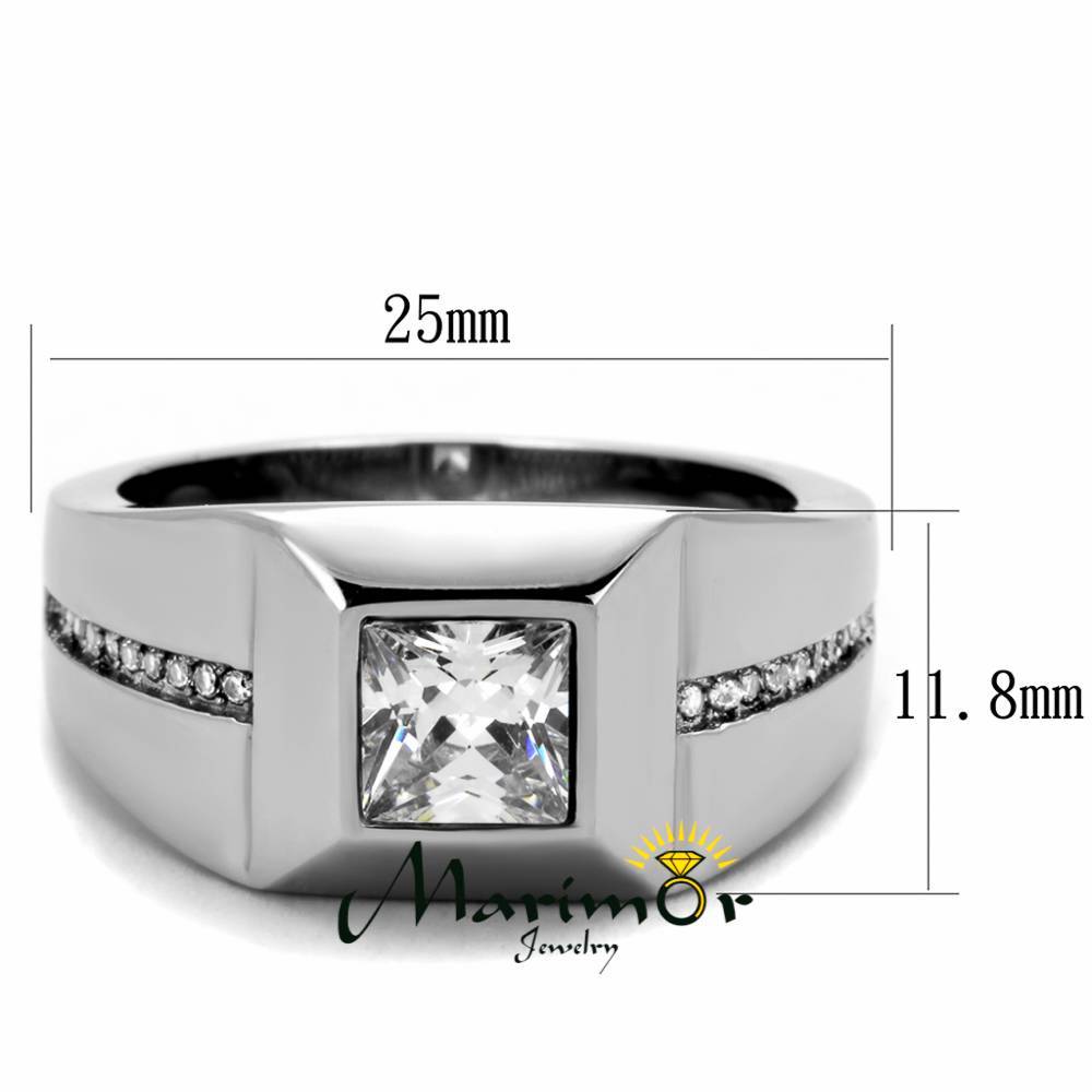 Men’s 1.35 Ct Princess Cut Cubic Zirconia Stainless Steel Ring Size 8-13