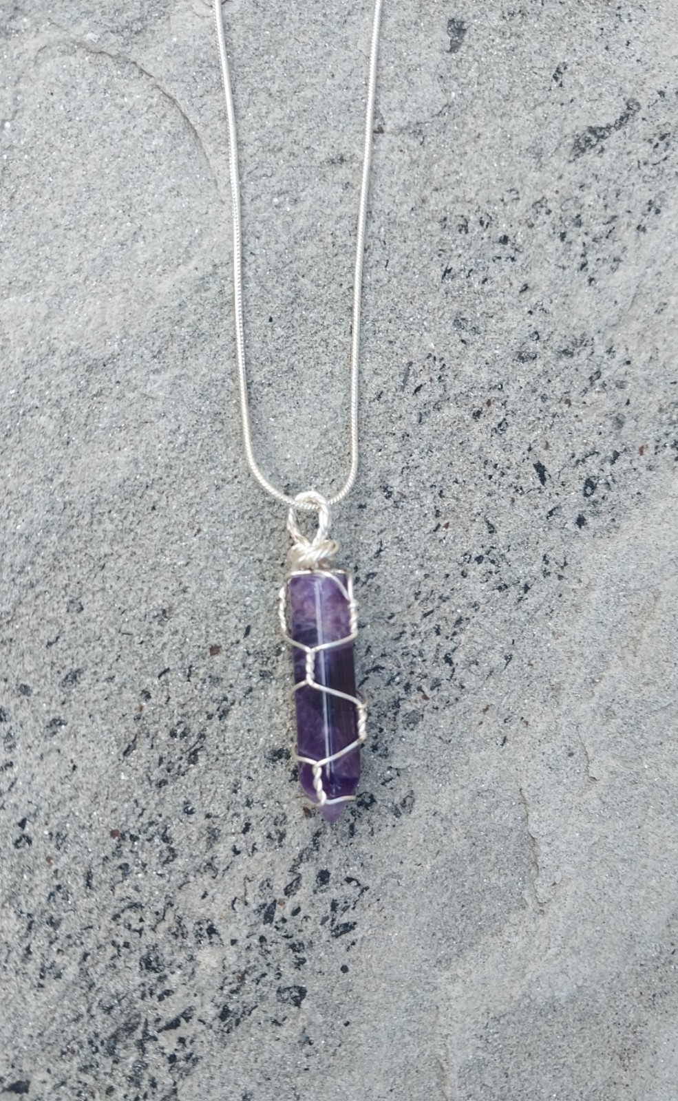 Hand Wrapped Purple Amethyst Necklace With 24″ Chain