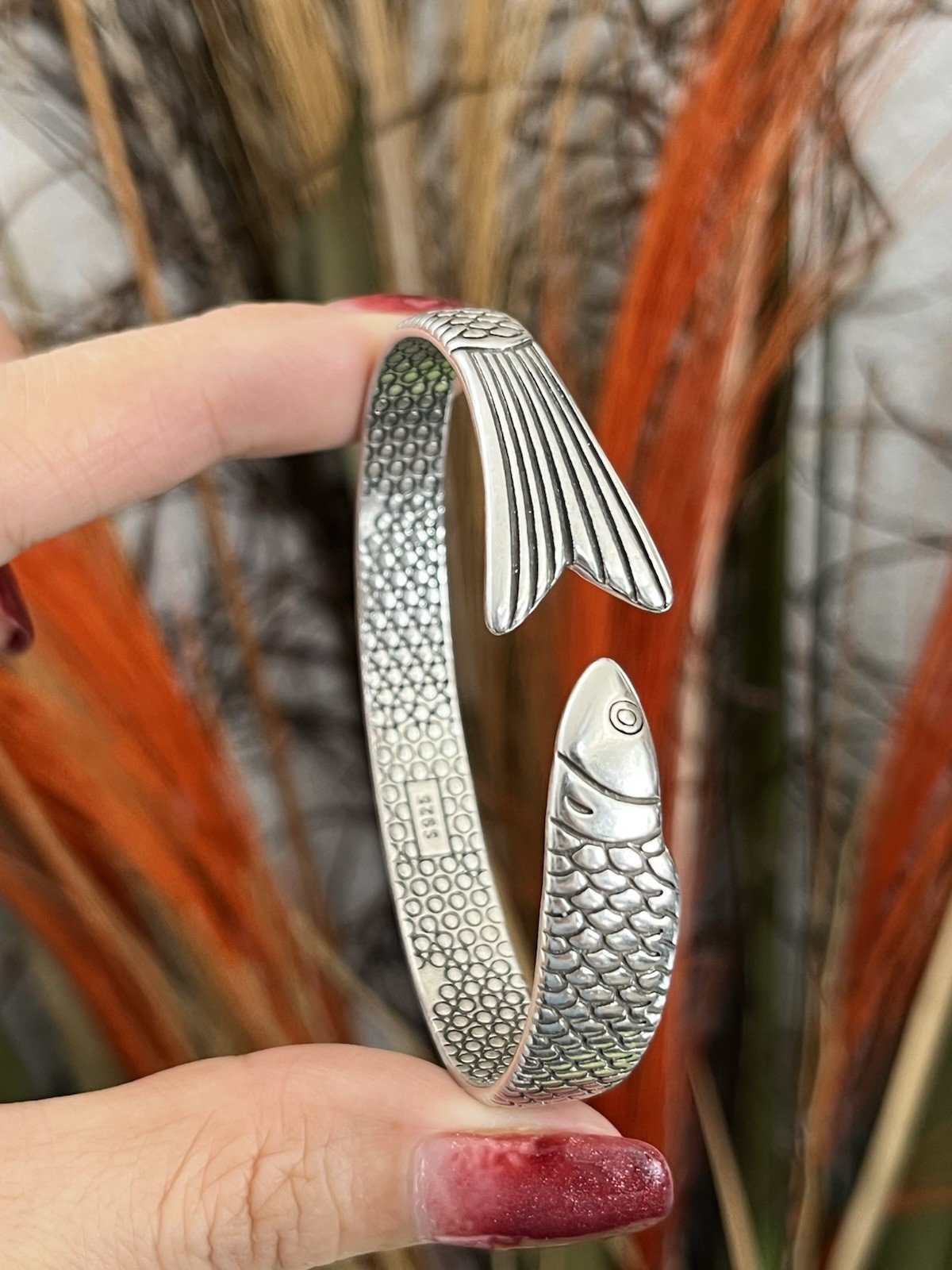 Unisex S925 Silver single fish cuff Bracelet