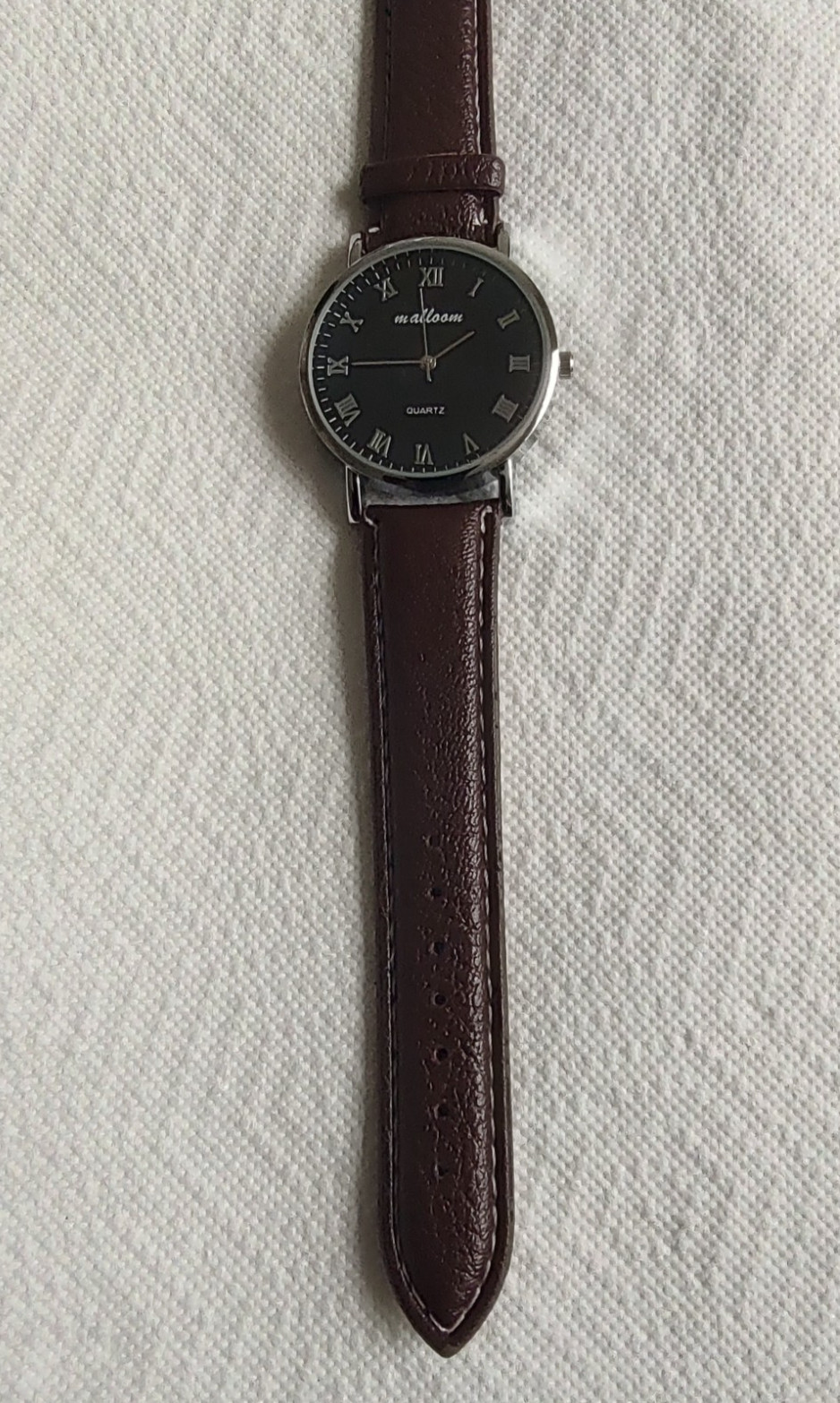 Malloom Watch Male Female Unisex Brown Leather Strap Silver Tone
