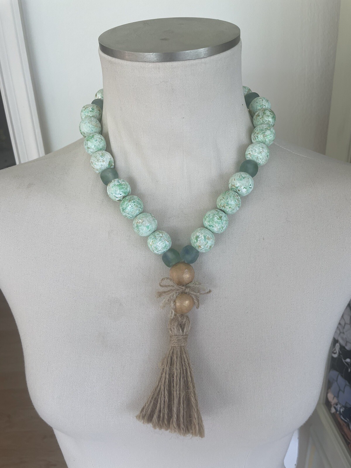 Turquoise Color Beads on Jute Handmade Boho No Metal