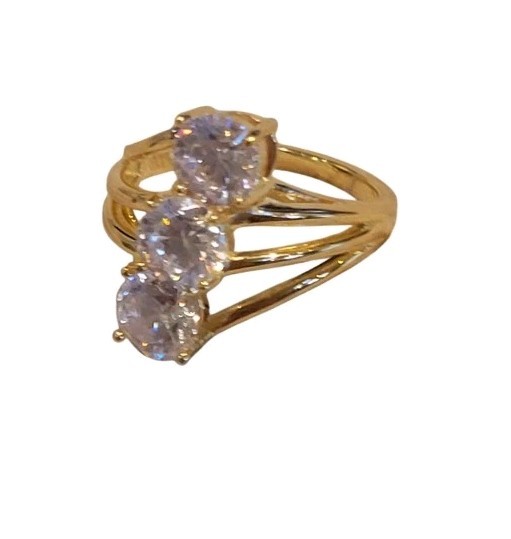 Fusion Creations Yellow Gold 925 Sparkling CZ Cocktail Ring Sz 6 Signed