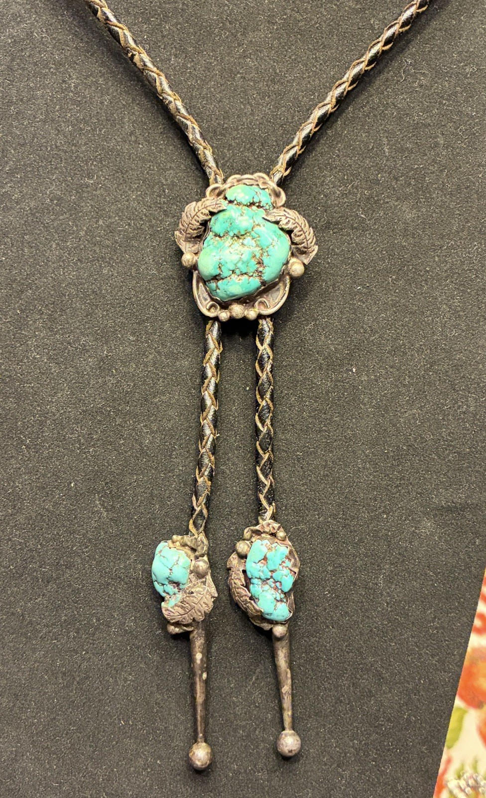Unsigned Handmade Navajo Turquoise / Silver Old Pawn Bolo Necklace Unhallmarked