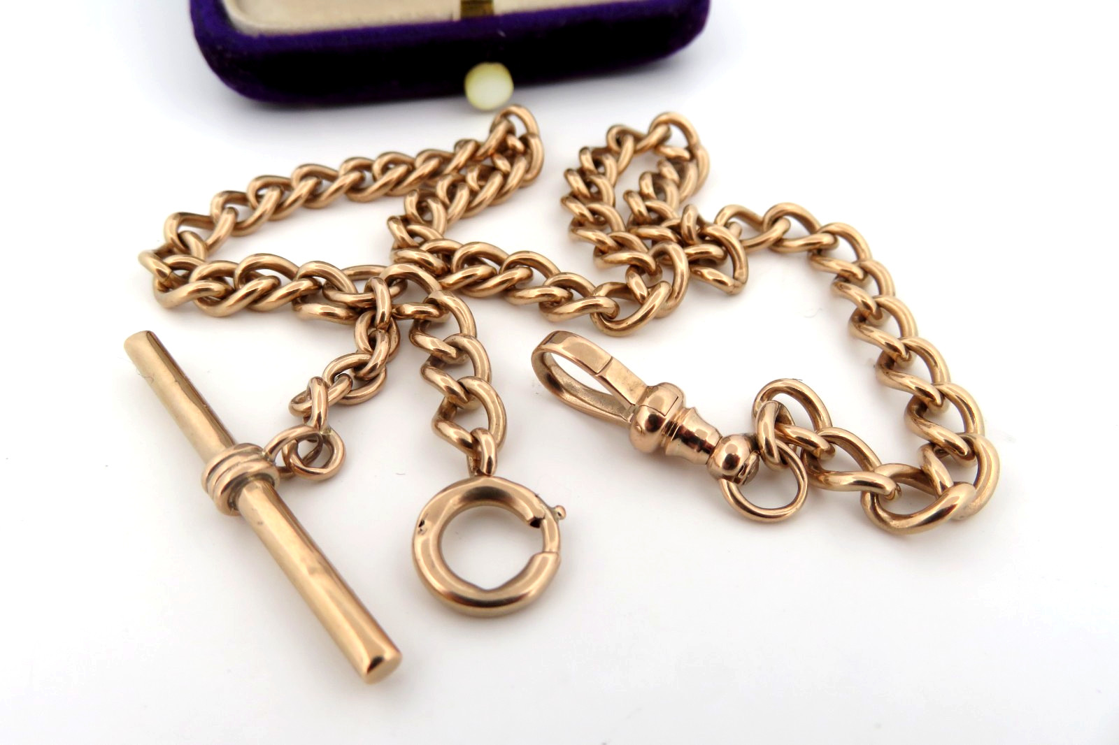 Antique Edwardian Art Deco era 10K Gold Pocket Watch Chain Link T Bar Dog Cl 25g