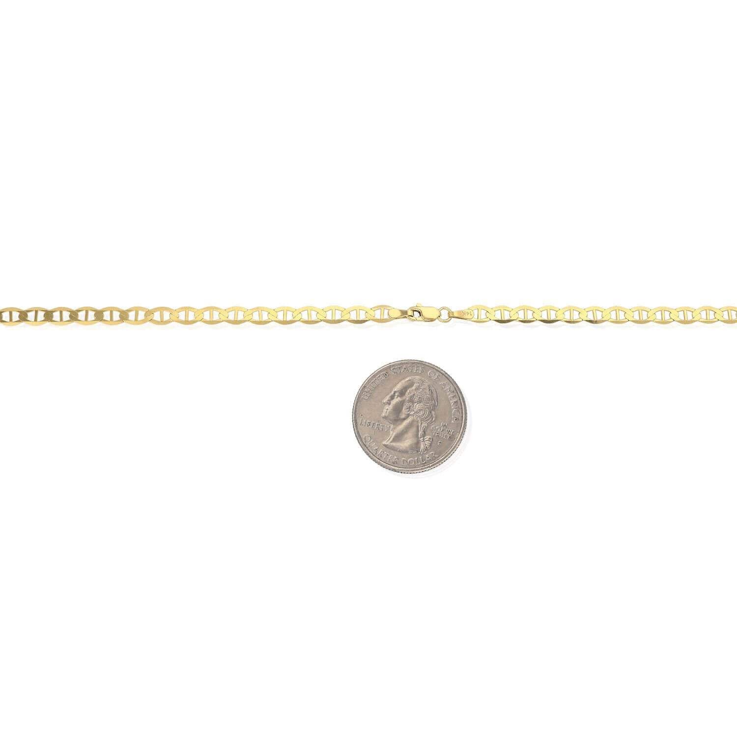 14K Yellow Gold 4mm Flat Anchor Chain (Solid Links) 18″-26″