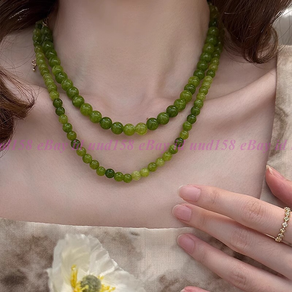 Green Jade Choker Delicate Stone Beads Necklace Crystal Dainty Healing Choker