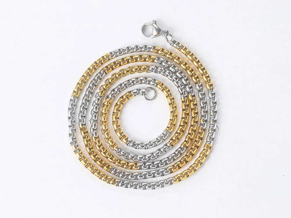 Hip Hop Necklaces For Men Women Gold Color Stainless Steel Necklace 3MM Square P