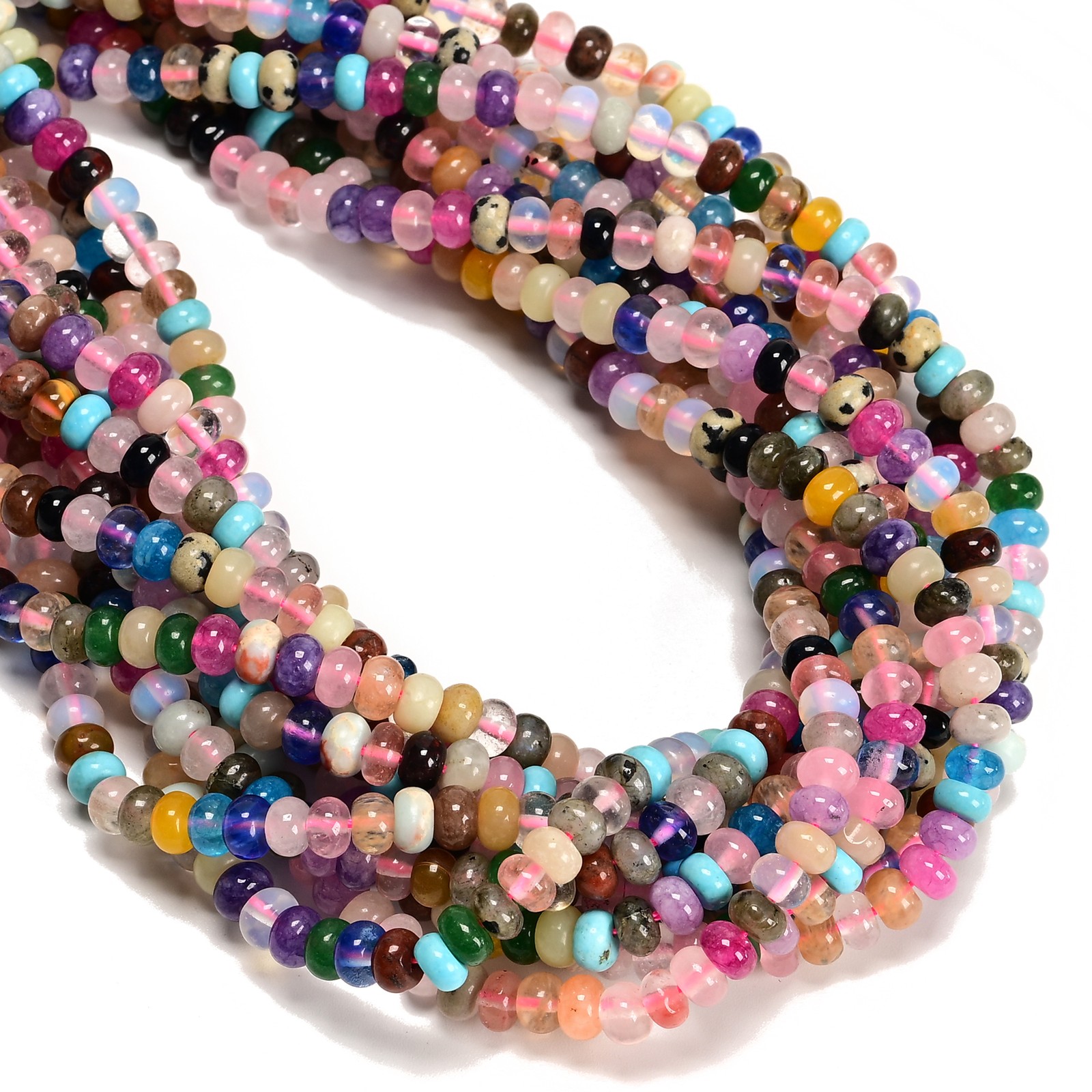 Mixed Gemstone Smooth Rondelle Beads Size 4x6mm 15.5” Strand