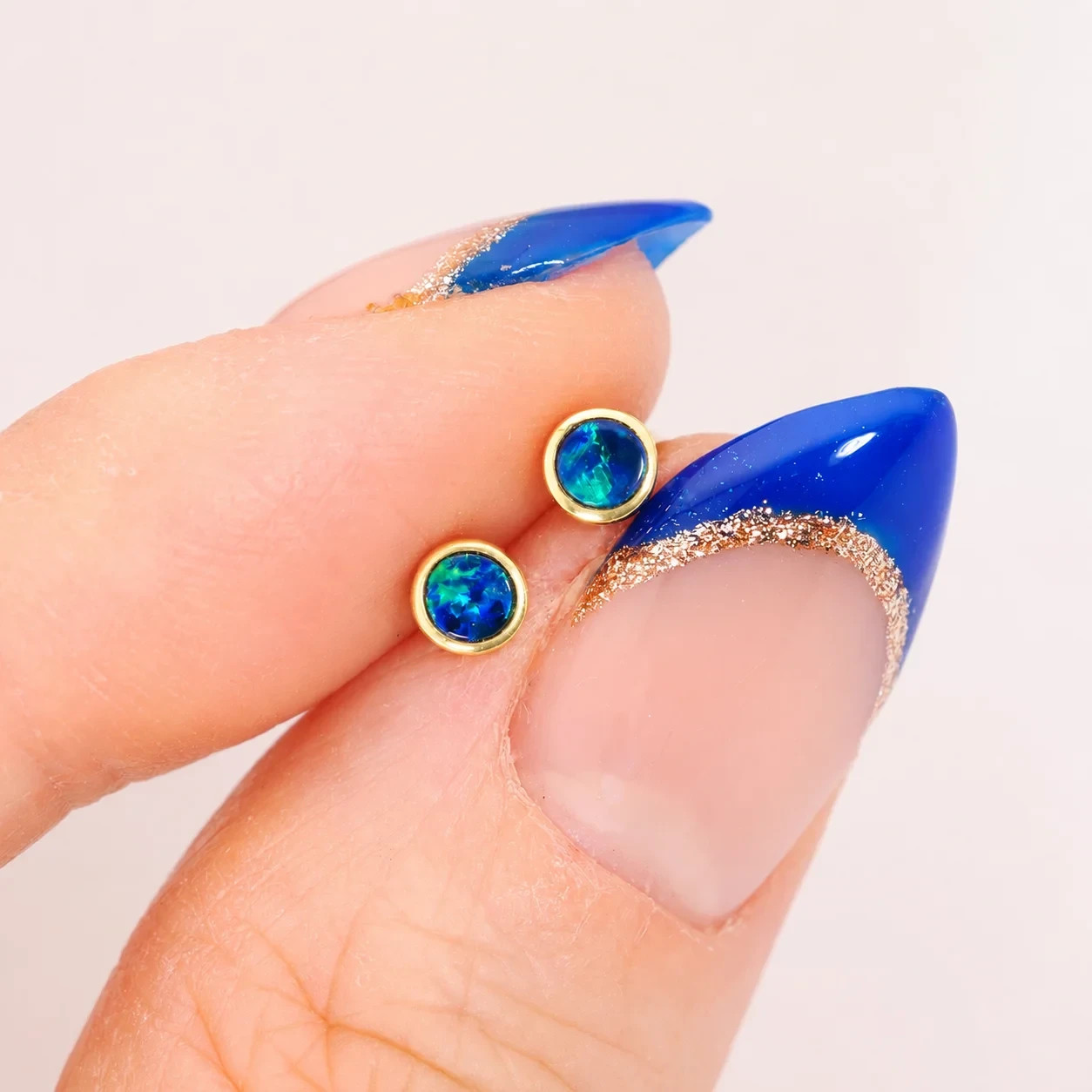 Australian Opal Earrings 14K Yellow Gold Dainty Stud Earrings