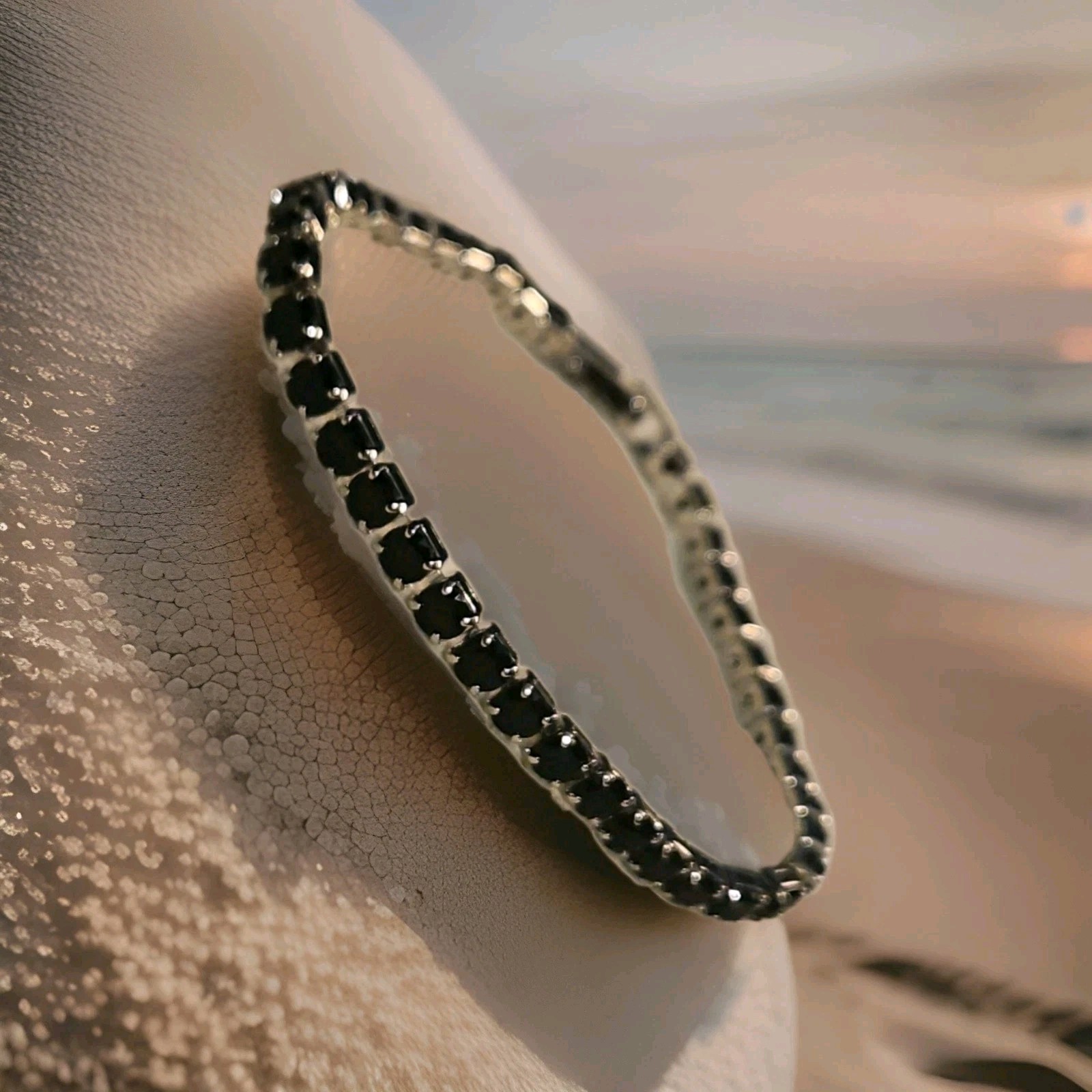 Silver 7 Inch Tennis Bracelet with Round Lab Created Black Moissanite Gems
