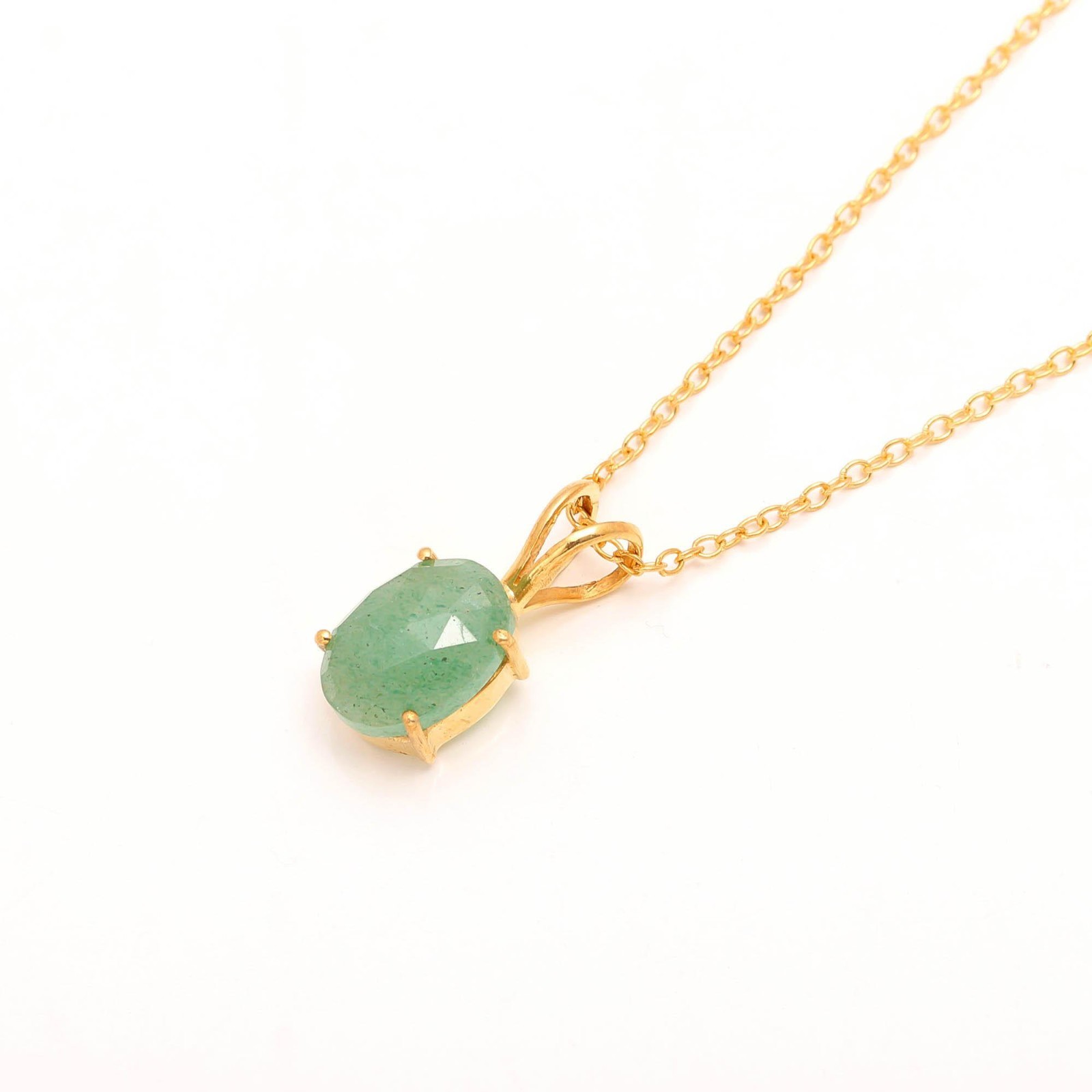 Natural Green Strawberry Oval Chain Pendant Gold Fill 925Sterling Silver Jewelry