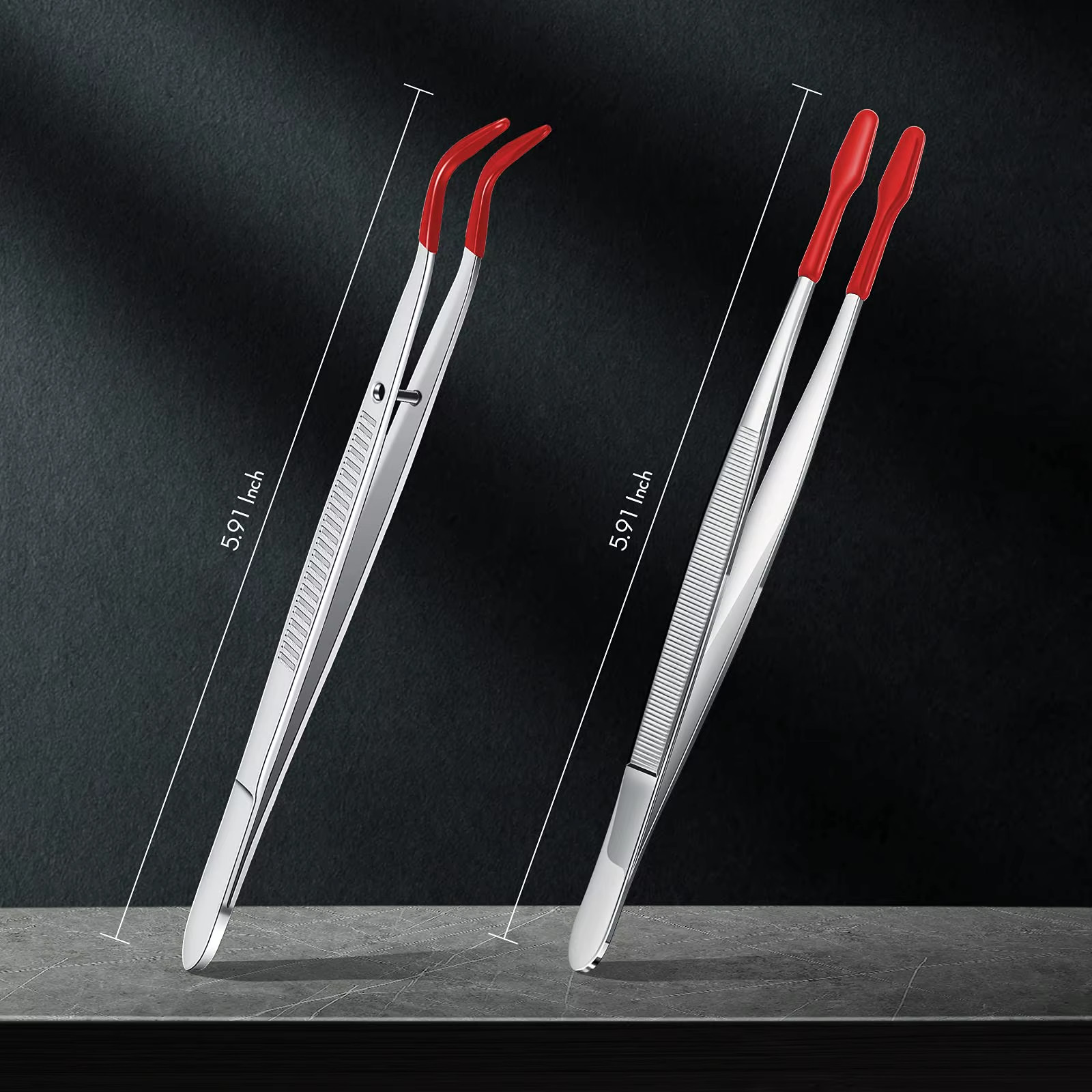 4 Pcs Rubber Tip Tweezers Stainless Steel Precision Tweezers for Crafts Jewelry
