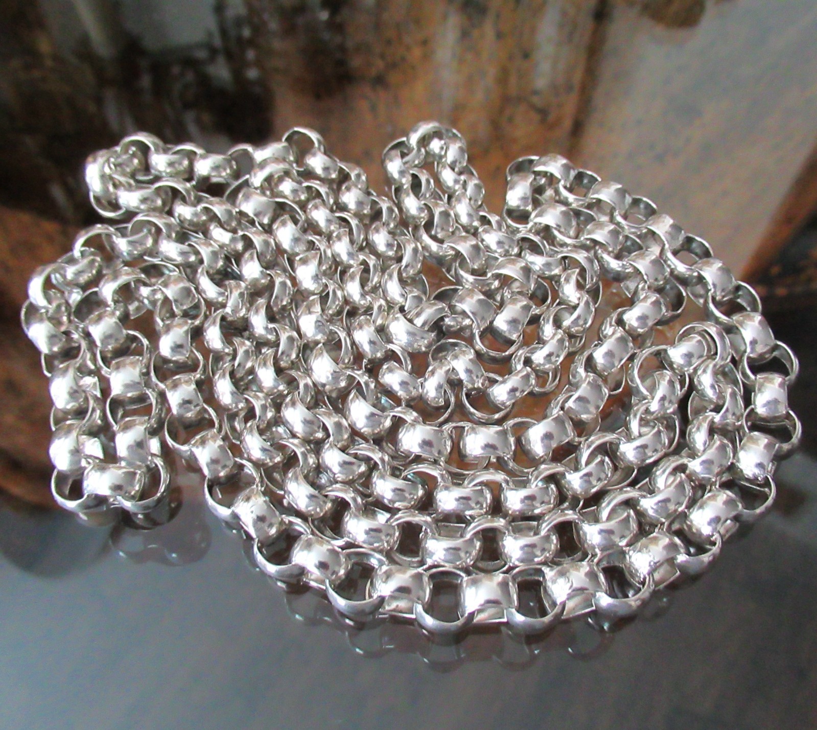 Vintage Sterling Silver Belcher Chain 50″ Continuous Necklace 105 Grams 925