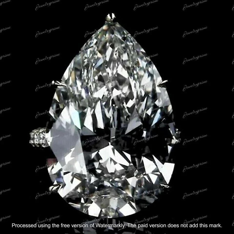 4Ct Pear Cut Lab Created Diamond Solitaire Engagement Ring 14K White Gold Plated
