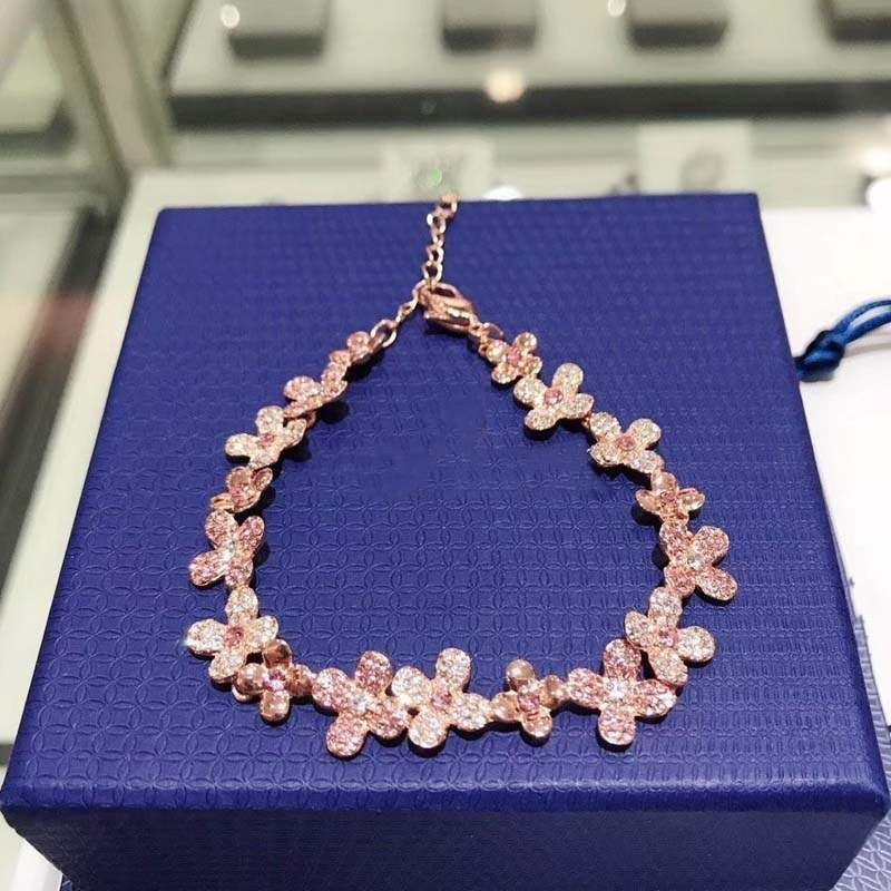 Swarovski High-Quality Rose Gold Petal Bracelet for Women, Crystal Plum Blossom