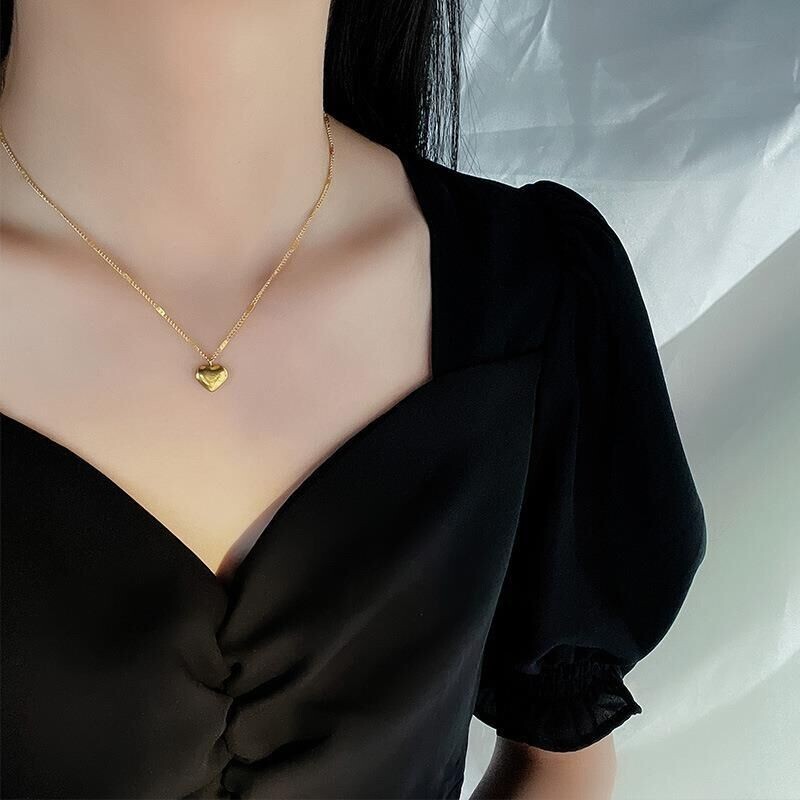 Fashion Woman 18k Gold Plated Stainless Steel Heart Charm Love Chain Necklace