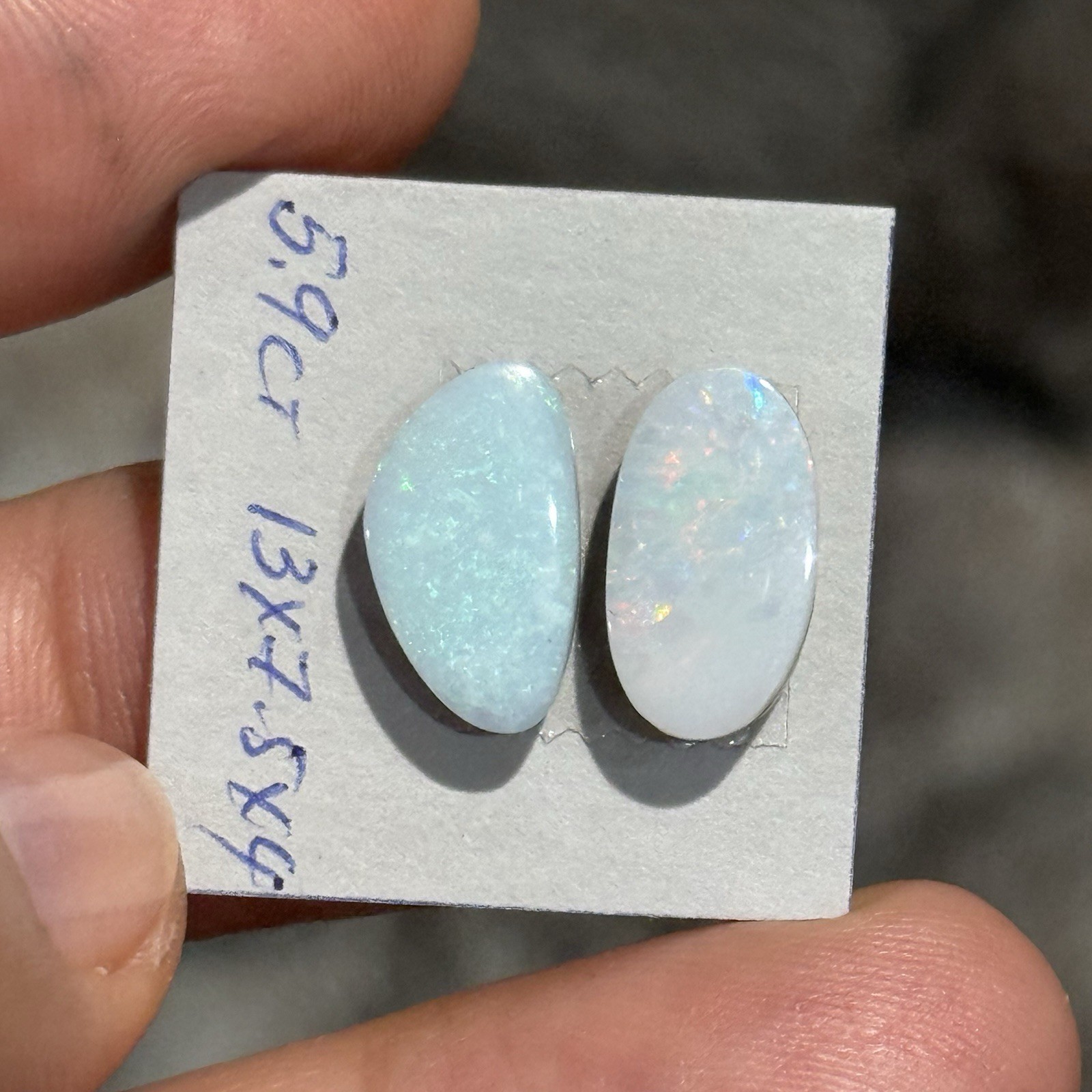 5.9ct 13×7.5x4mm Pair Very Light Blue Australian Doublet Opal Cabochon Gems