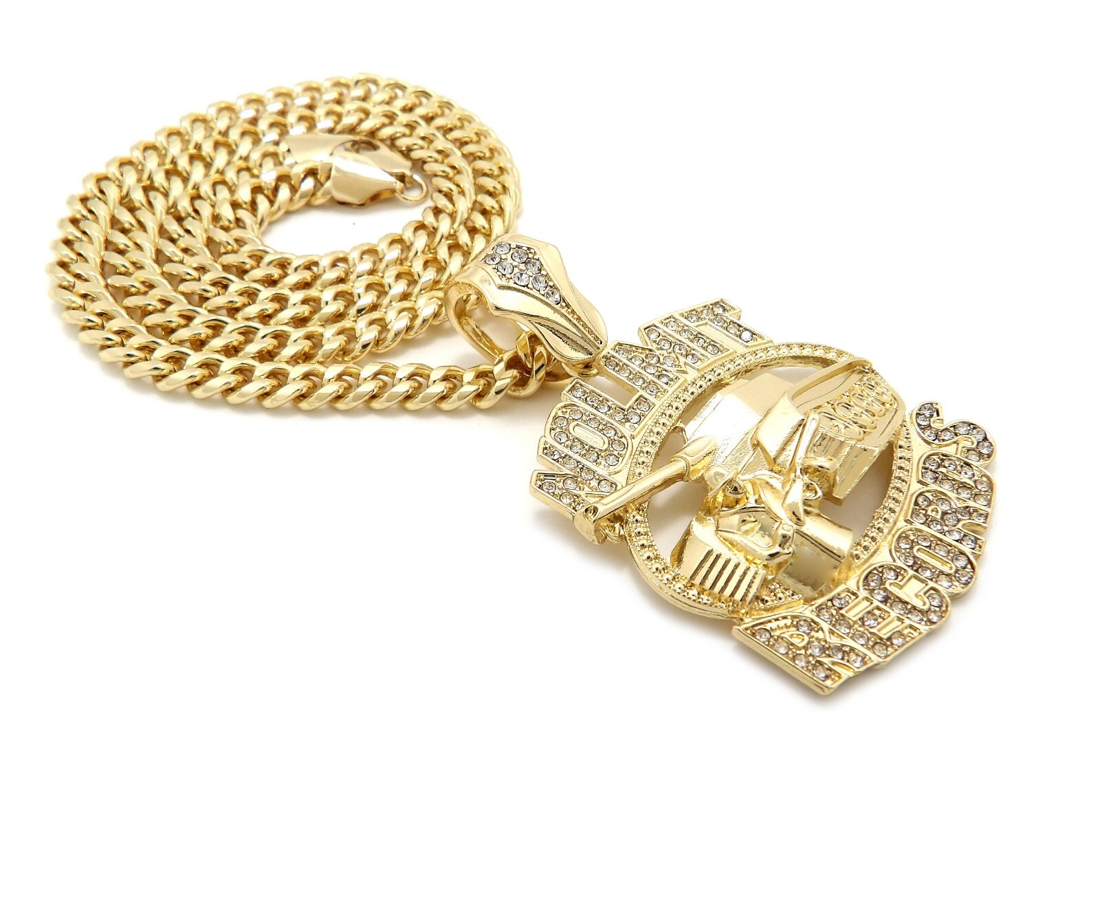No Limit Records Tank Cubic Zirconia Pendant Gold Plated Cuban Chain Necklace