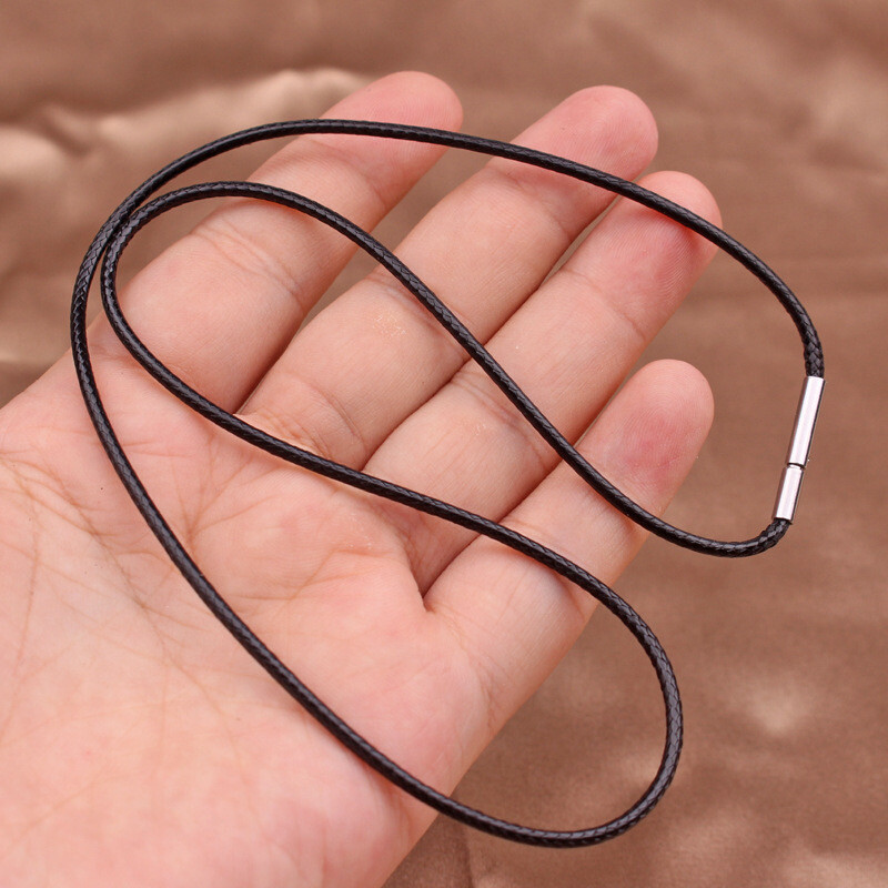 1.0/1.5/2/3/4mm Black Woven Necklace Rope Leather Cord Stainless Steel 40-80cm