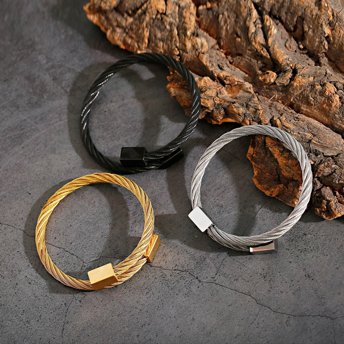 Fashion 316L Stainless Steel Bangle Waven Men Bracelets Adjustable Cuff Jewelry