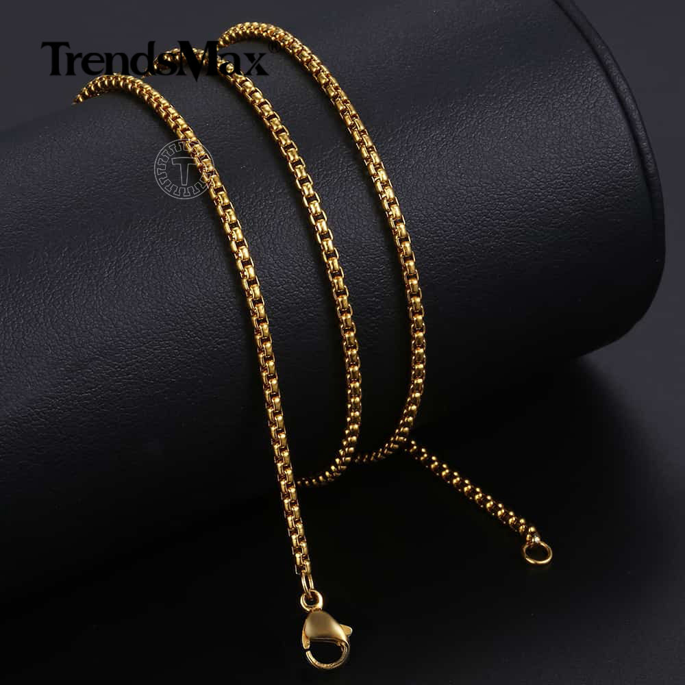 18″-24″ 2/3/4/5MM Gold Plated Stainless Steel Smooth Box Chain Necklace
