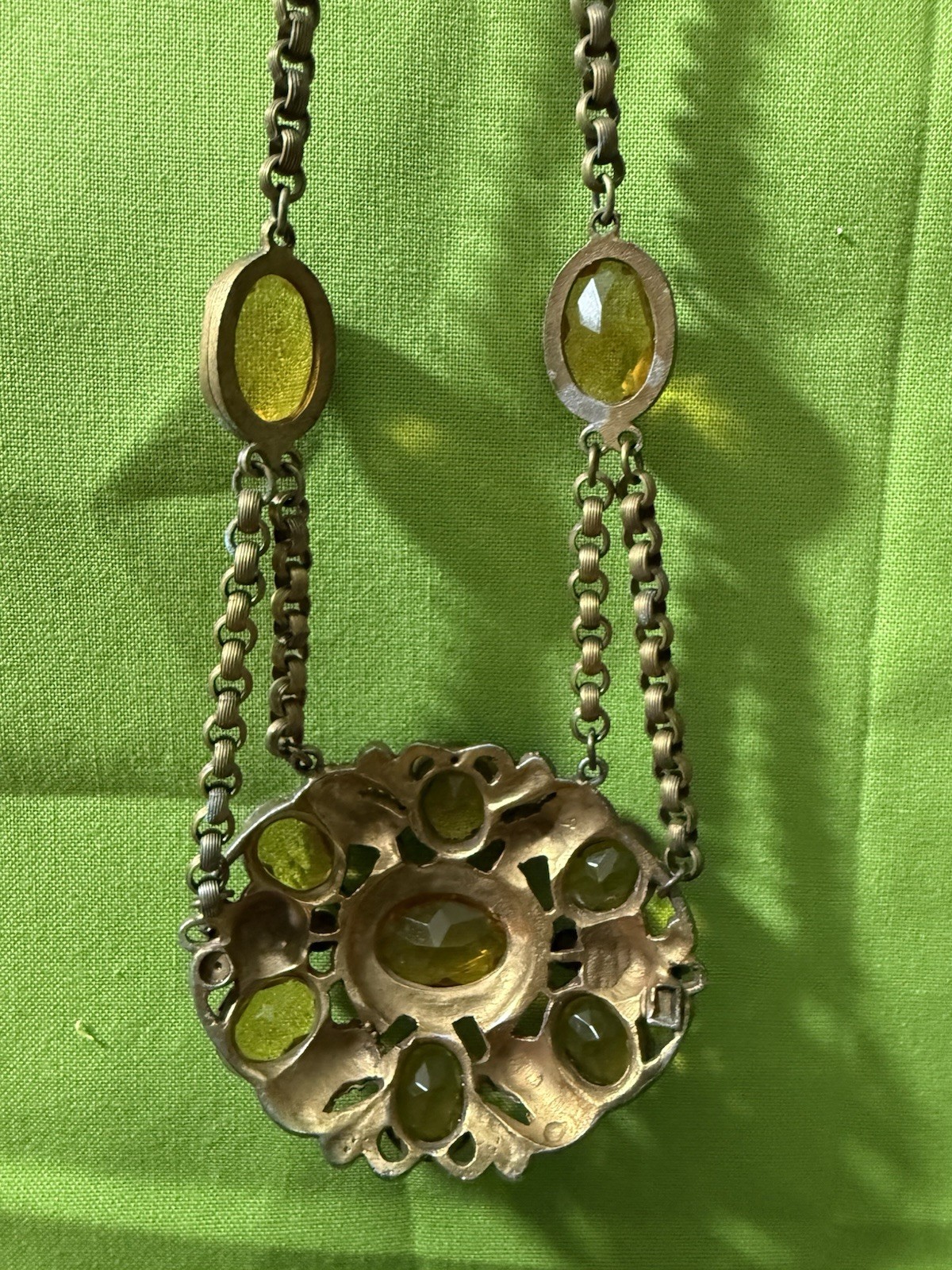 Vintage Czech Victorian Revival Necklace EUC orange/yellow