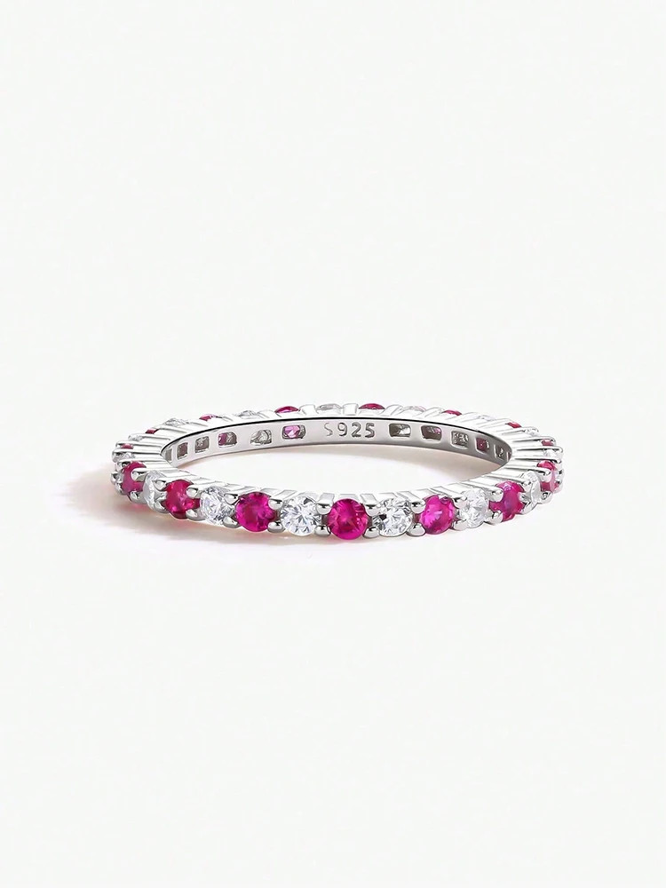 Stackable Plain Ring 925 Sterling Silver 1.4mm Full Zircon Wedding Band Jewelry