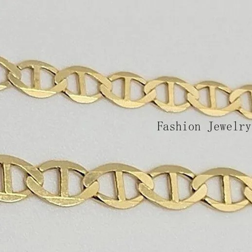 10K Solid Yellow Gold Link Chain Bracelet Necklace 3.2mm~6mm Size 7″~26″
