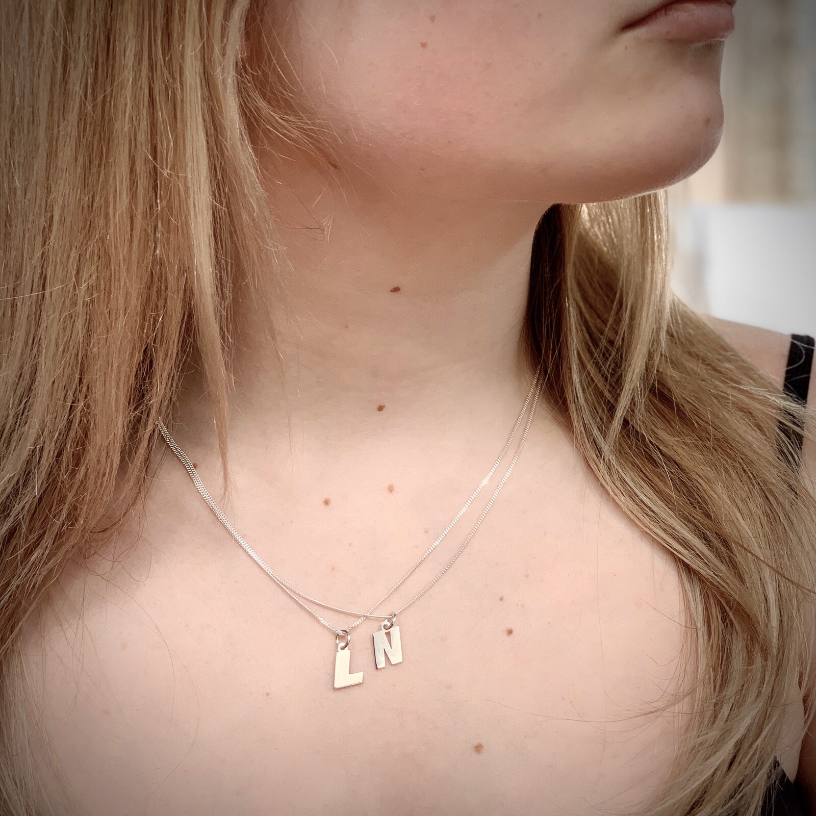 Initial Letter Charm Necklace Pendant Sterling Silver Woman Modern Stylish Trend