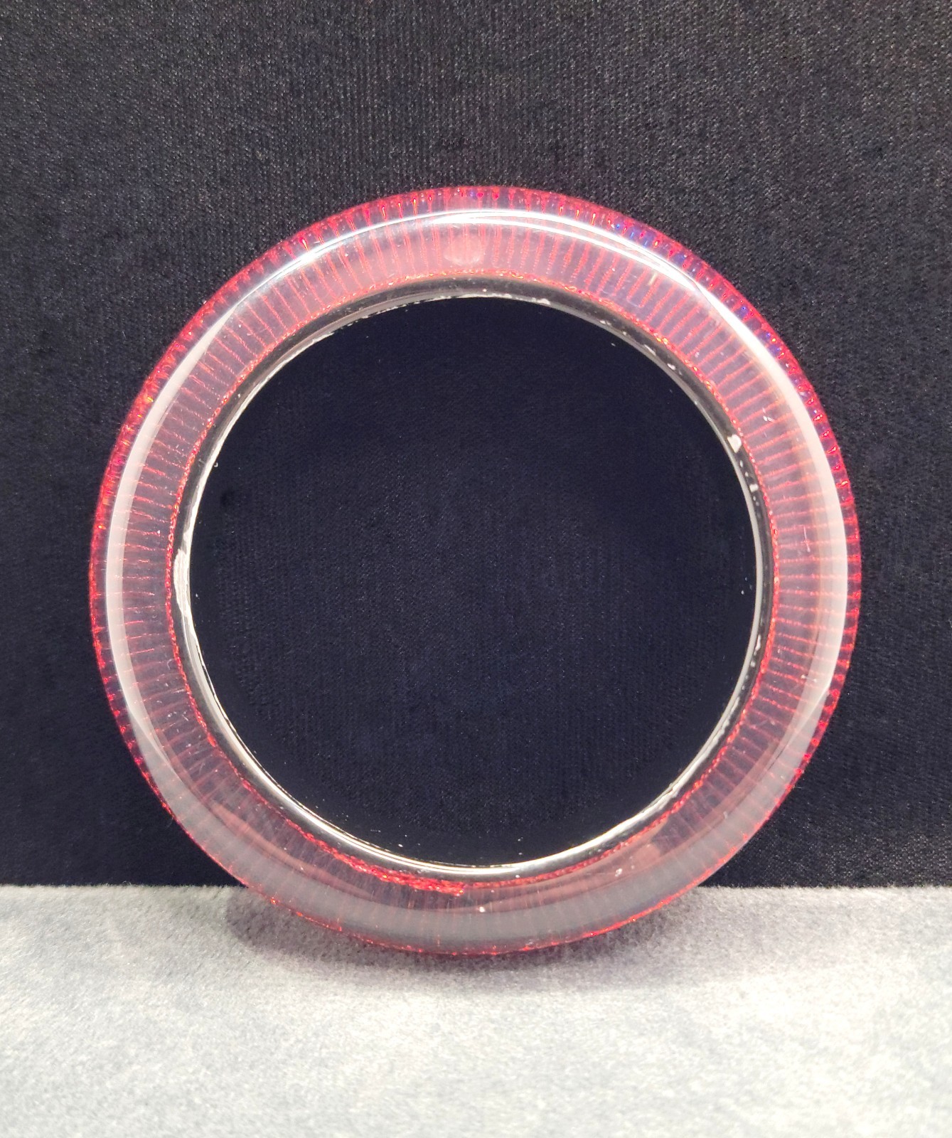 VTG 60s Pop Art Lucite Bracelet Red Blue Striped Foil Backed Chunky Bangle