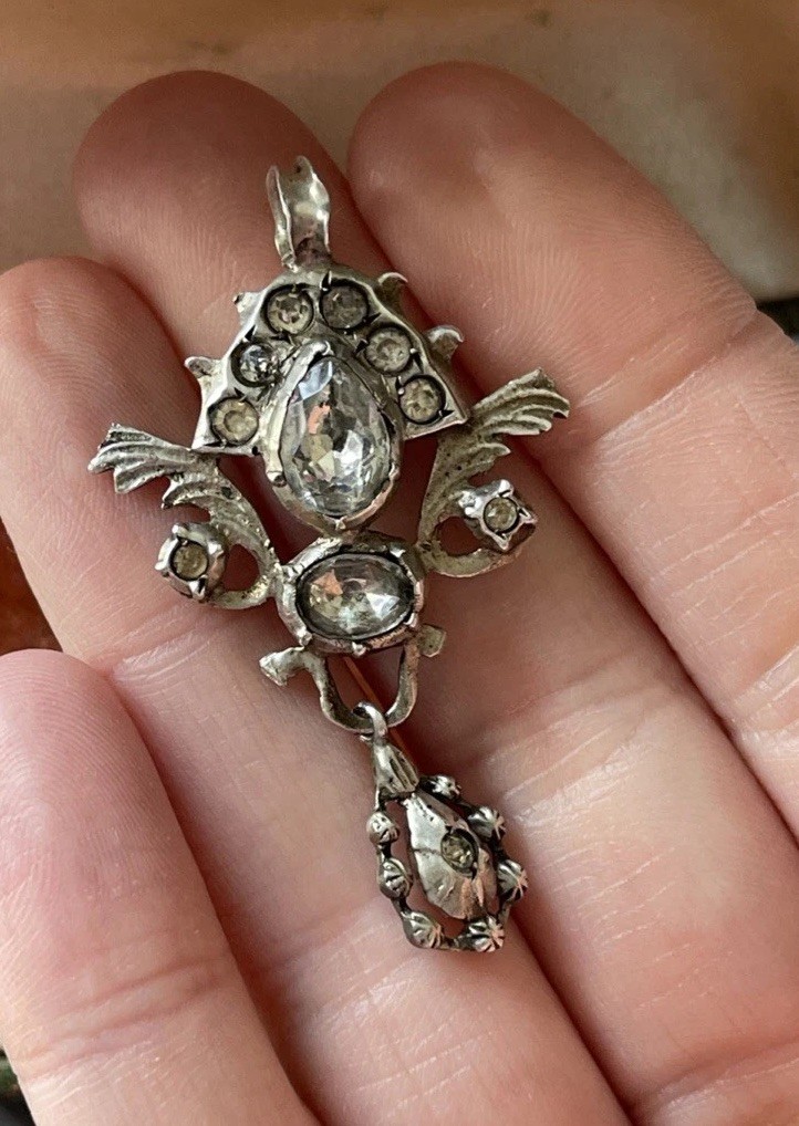 Antique Georgian Era 800 Silver Foil Back Clear Paste Pendant. 18th Century