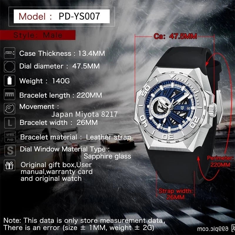 Pagani Design PD-YS007 Black Skeleton Rubber Automatic Men’s Watch