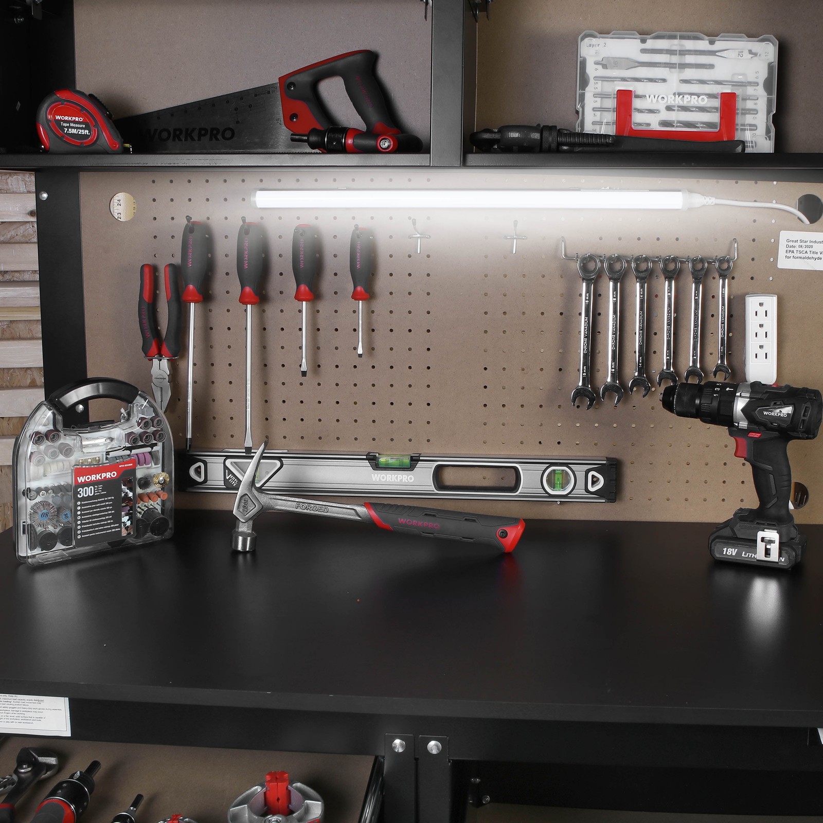 2-in-1 Workbench Cabinet Combo W/ Work Light 48in Rust Resistant Tool Storage