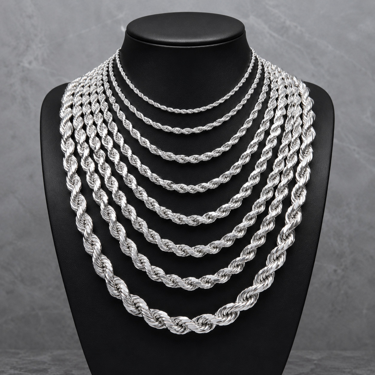 925 Sterling Silver Rope Chain Necklace Bracelet 3-10mm Diamond Cut Rhodium