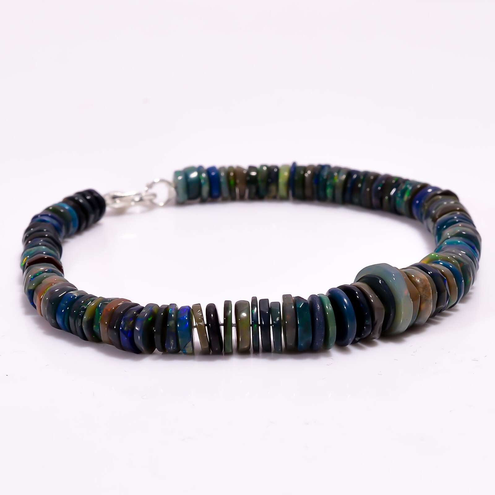 55 Ct. Welo Fire Ethiopian Opal Gemstone Heishi Smooth Beads Bracelet 8″ A-3731