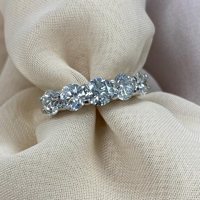 2.50 CTW Diamond Wedding Band, 14k White Gold, Five Stone Ring