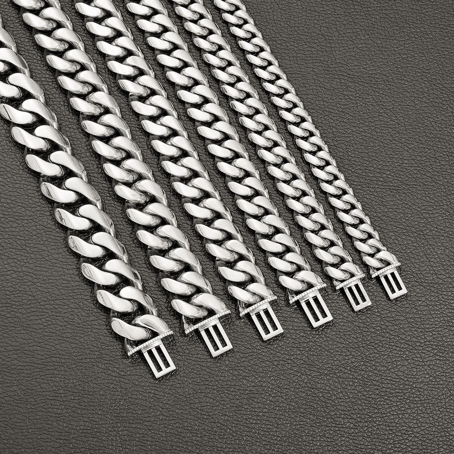 8-22MM Stainless Steel Miami Hip Hop Cuban Chain Necklace Bracelet CZ Clasp