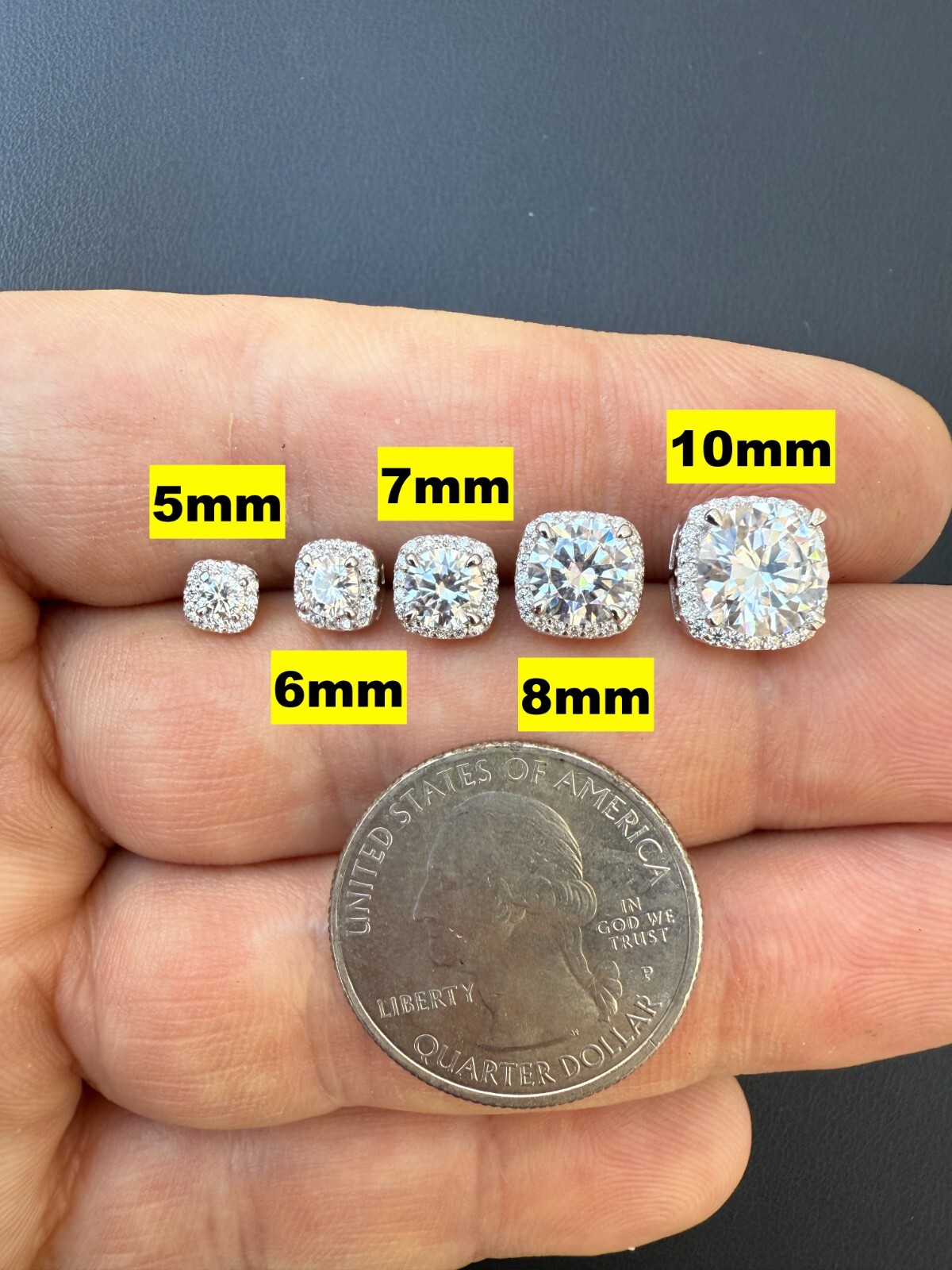 Real Moissanite Square Halo Stud Earrings 925 Silver Hip Hop Mens Ladies Iced