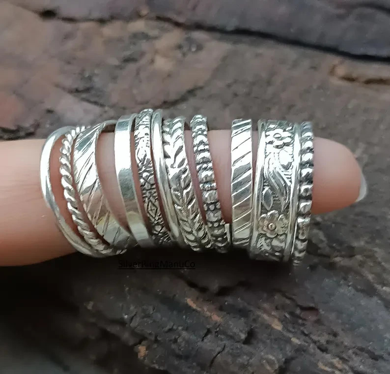 Minimalist Silver Ring, 11Set Of Stacking rings, sterling silver rings All size