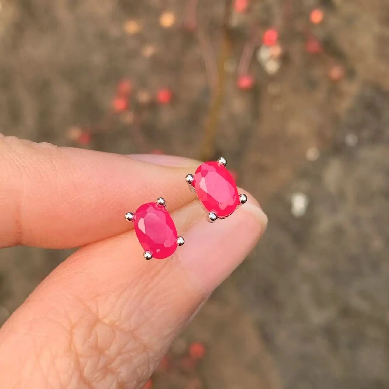 Oval Natural Ruby Earrings Women 925 Sterling Silver Stud Earring Party Jewelry